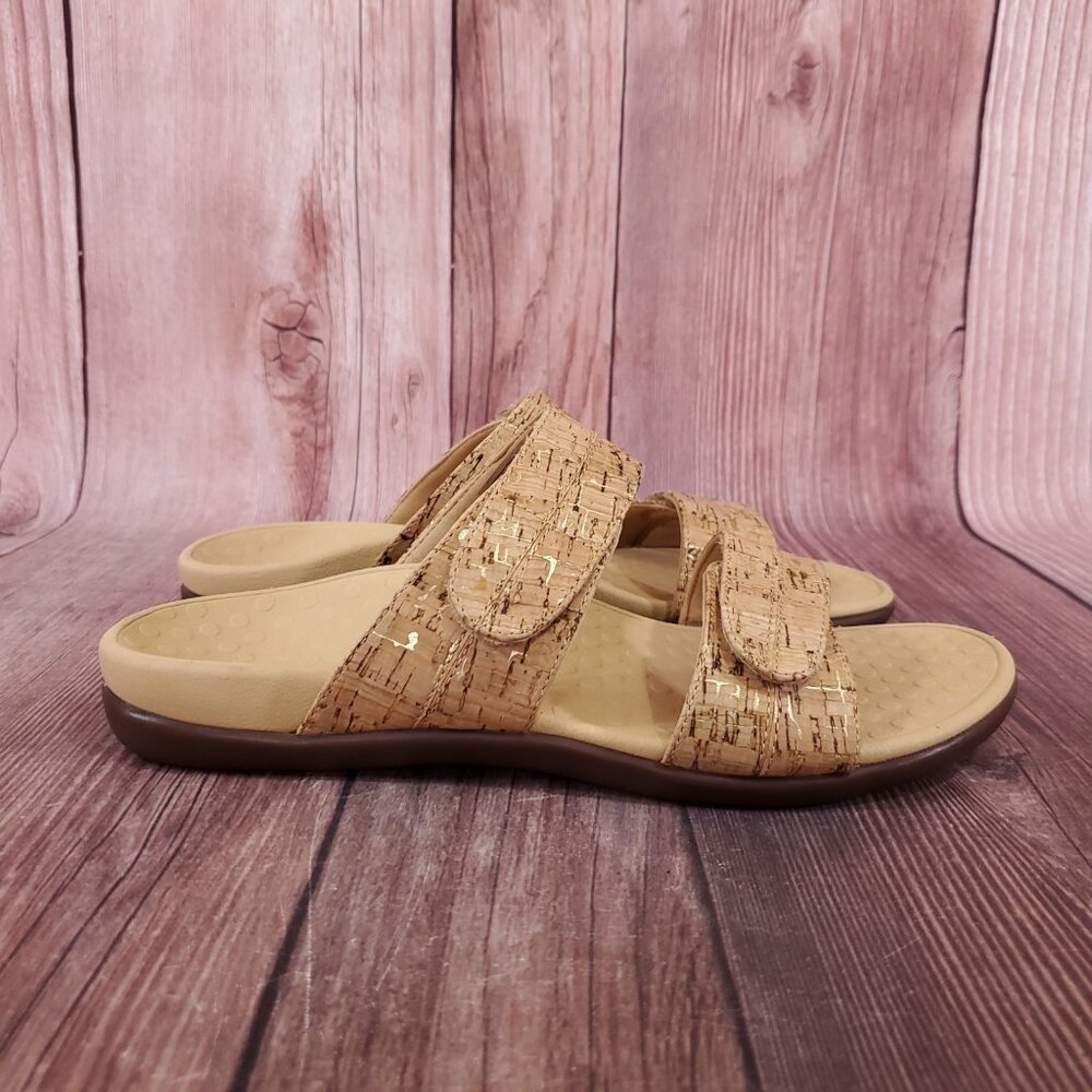 Vionic Shore Womens Size 9 Two Adjustable Straps Cork Sandals Slides Tan Comfort - Picture 3 of 14